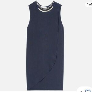 🐠3.1 Phillip Lim silk sheath dress embellished Jewel Neckline blue sleeveless